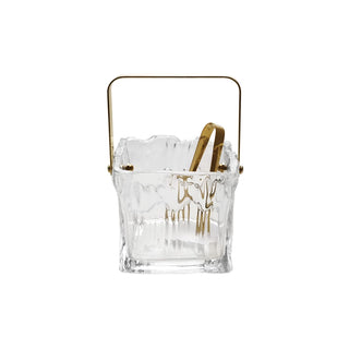 24 oz. Textured Glass Ice Bucket with Tongs gold handle gold tongs