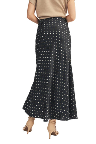Mermaid Line Polka Dot Satin Maxi Skirt in Black