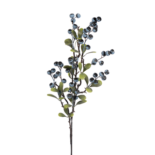 Artificial plant branch with blue berries on a white background. 28" Blue Berry Spray with Leaves