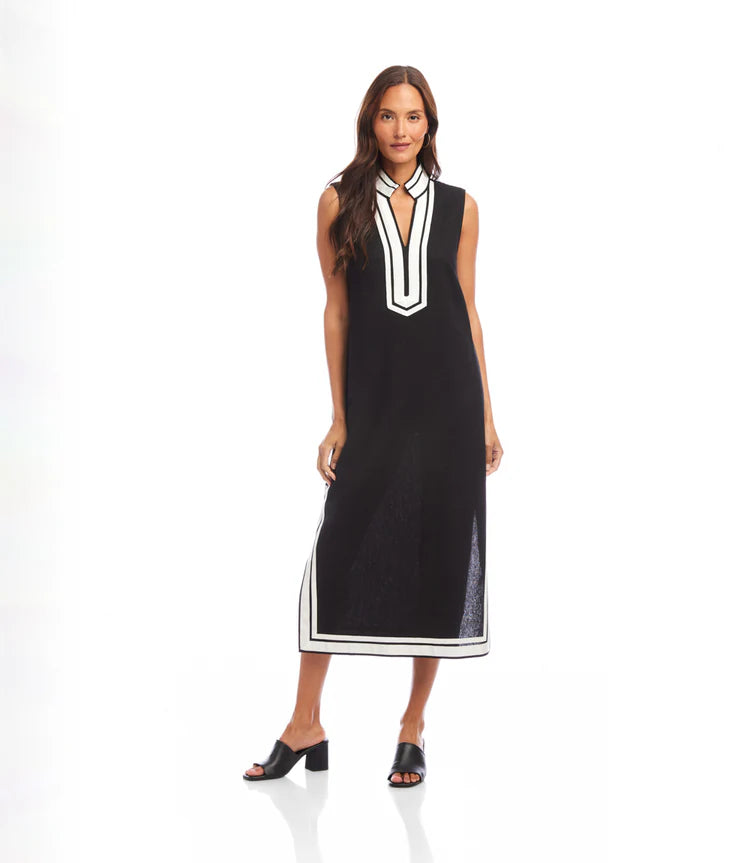 Karen Kane St. Tropez Sleeveless Midi Dress, Black with Off White