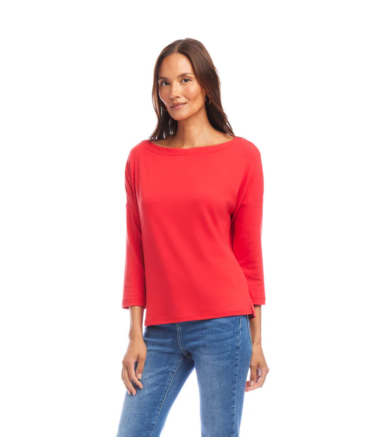 Karen Kane 3/4 Sleeve Boatneck Top, Cherry