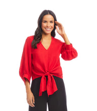 Load image into Gallery viewer, Karen Kane Blouson Sleeve Linen Tie-Front Top, Cherry
