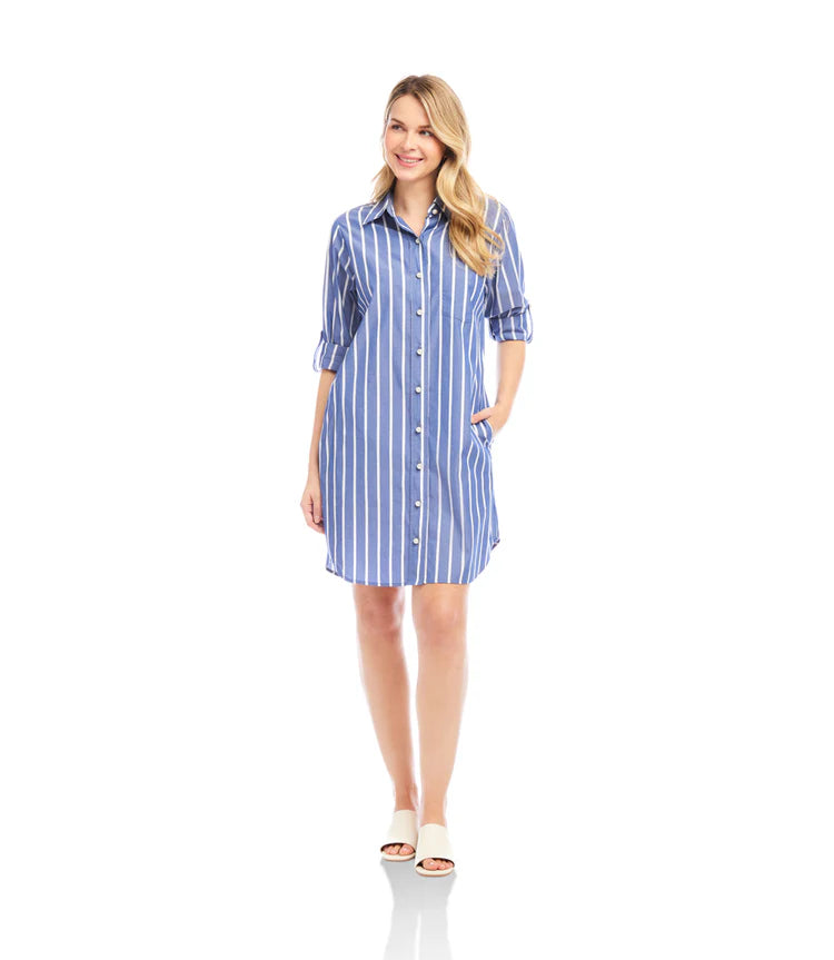 Karen Kane Roll Tab Stripe Shirtdress