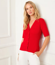 Load image into Gallery viewer, Karen Kane Short Sleeve Ribbed Cardigan Sweater, Red
