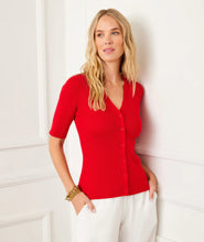 Load image into Gallery viewer, Karen Kane Short Sleeve Ribbed Cardigan Sweater, Red
