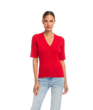 Load image into Gallery viewer, Karen Kane Short Sleeve Ribbed Cardigan Sweater, Red
