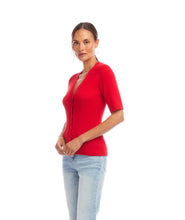 Load image into Gallery viewer, Karen Kane Short Sleeve Ribbed Cardigan Sweater, Red
