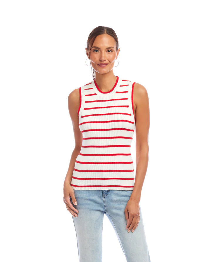 Karen Kane Stripe Ribbed Sweater Tank, Red
