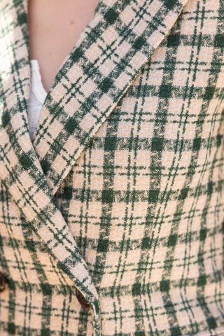 Double Breasted Plaid Blazer in Green