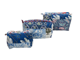 3-in-1 Blue Quilted Cosmetic Bags
