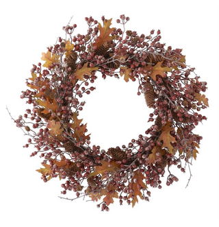 30" Rosehip Twig & Pinecone Wreath texture natural leaves fall