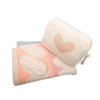 Blush Hearts Travel Blanket, Tote & Eye Mask in Pastel
