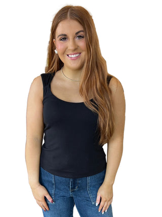 Liverpool Sleeveless Built In Bra Knit Top in Black