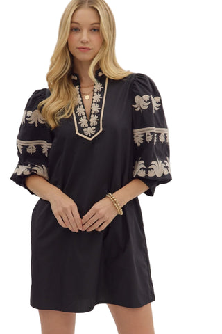 entro 3/4 Puff Sleeve Mini Dress in Black