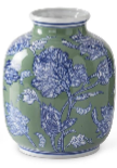 Blue, Green & White Floral Ceramic Vase, 3 Sizes, Sold Individually