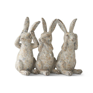 3 Distressed Gray Bunnies see no evil speak hear