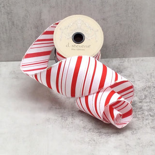 3" Red and White Stripe Satin Ribbon with Glitter - SOLD BY THE FOOT candy cane