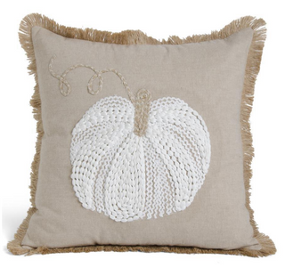 Tan Pillow with Knit White Pumpkin 20"