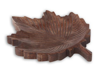 Wood Carved Leaf Tray 11"