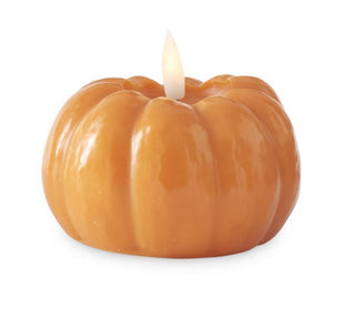 Orange Wax LED Flicker Flame Pumpkin Candle with Timer 3.25"