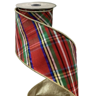 4" Diagonal Nutcracker Plaid Red, Blue, Gold Ribbon