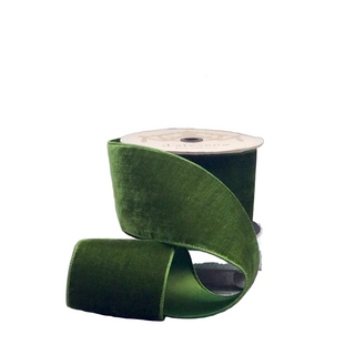 4" Forest Green Velvet Faux Dupion Back Ribbon - Sold by the Foot 