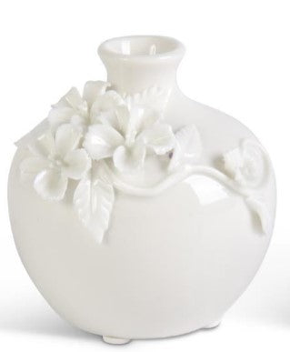 Short White Ceramic Vase with Raised Flowers Assorted