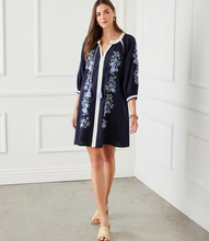 Load image into Gallery viewer, Karen Kane Blouson Sleeve Embroidered Peasant Dress, Navy
