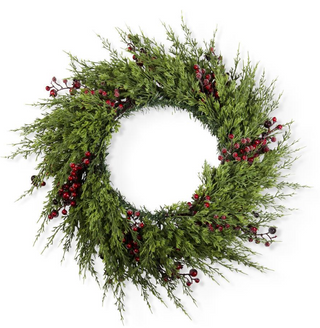 Cypress Pine with Dark Red Iced Berry Wreath