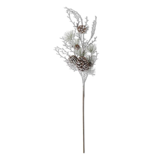 Flocked Multi Size Pinecone Stem with Pine Sprigs