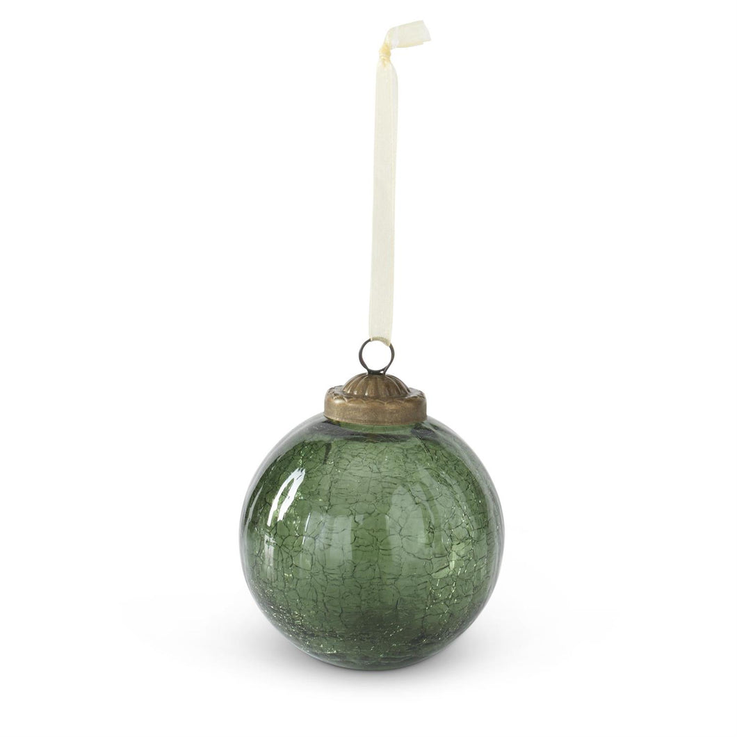 Small Round Transparent Crackled Green Glass Ornament