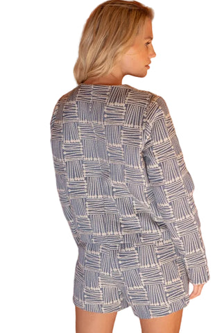 Navy Abstract Checkered Accent Button Jacket