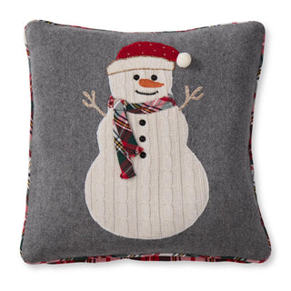 Snowman Pillow with Tartan Plaid Scarf 20"