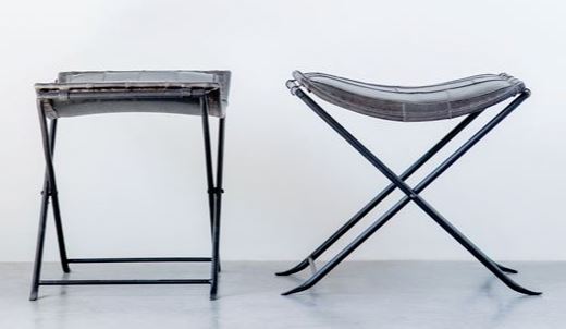 Charcoal Leather & Metal Stool