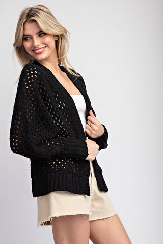 Long Sleeve Crochet Cardigan in Black