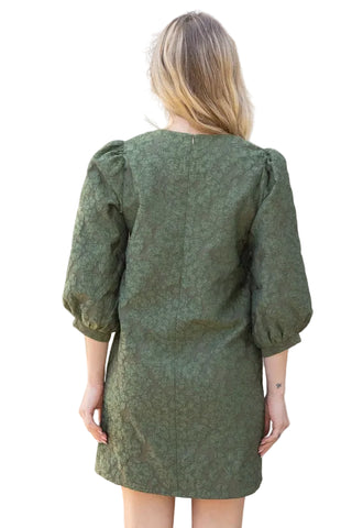 Floral Jacquard Dress in Olive