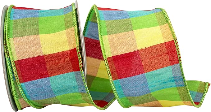 Primary Plaid Wired Ribbon 2.5