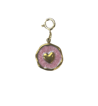 Gold Heart on Pink Circle Clip Charm