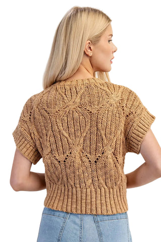Cable Knit Short Sleeve Sweater in Camel