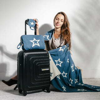 Star Shine Throw Blanket, Tote & Eye Mask in Steel Blue/Linen