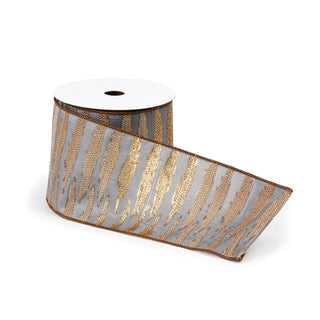 Gray & Gold Metallic Ribbon - 4" Sold by the foot