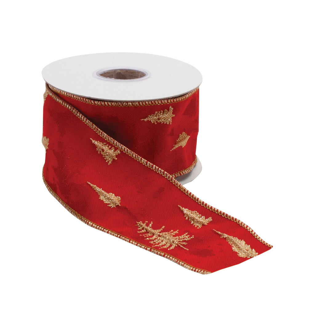 Red Ribbon with Gold Trees - Sold by the foot – House to Home Creations ...