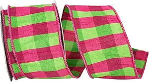 Fuchsia & Lime Plaid Wired Ribbon 2.5" SOLD BY THE FOOT