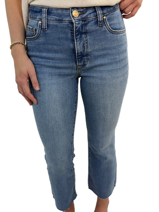 Kut Kelsey High Rise Ankle Flare with Raw Hem in Achievement