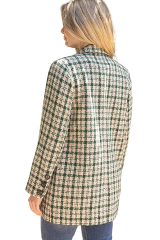 Double Breasted Plaid Blazer in Green