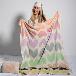 Blush Hearts Travel Blanket, Tote & Eye Mask in Pastel