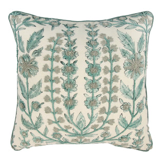 Cream & Teal Floral Pillow 16" Square