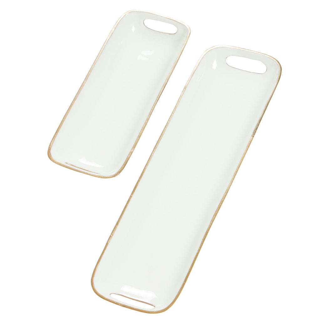 Seafoam Enamel Rectangular Brass Tray