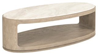 Abbey Oval Oak Cocktail Table with Diana Royal Honed Marble Top light minimalistic open light oak marble top beige tone