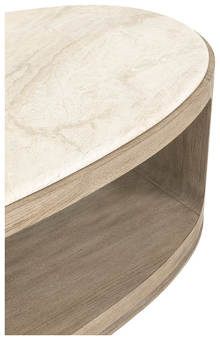 Abbey Oval Oak Cocktail Table with Diana Royal Honed Marble Top light minimalistic open light oak marble top 
